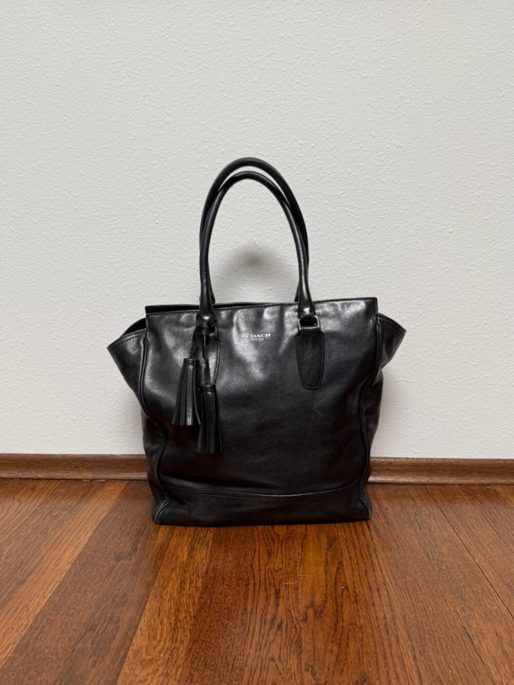 Coach Legacy Candace Carryall Black Leather Tassel Tote Bag Large Shoulder Bag